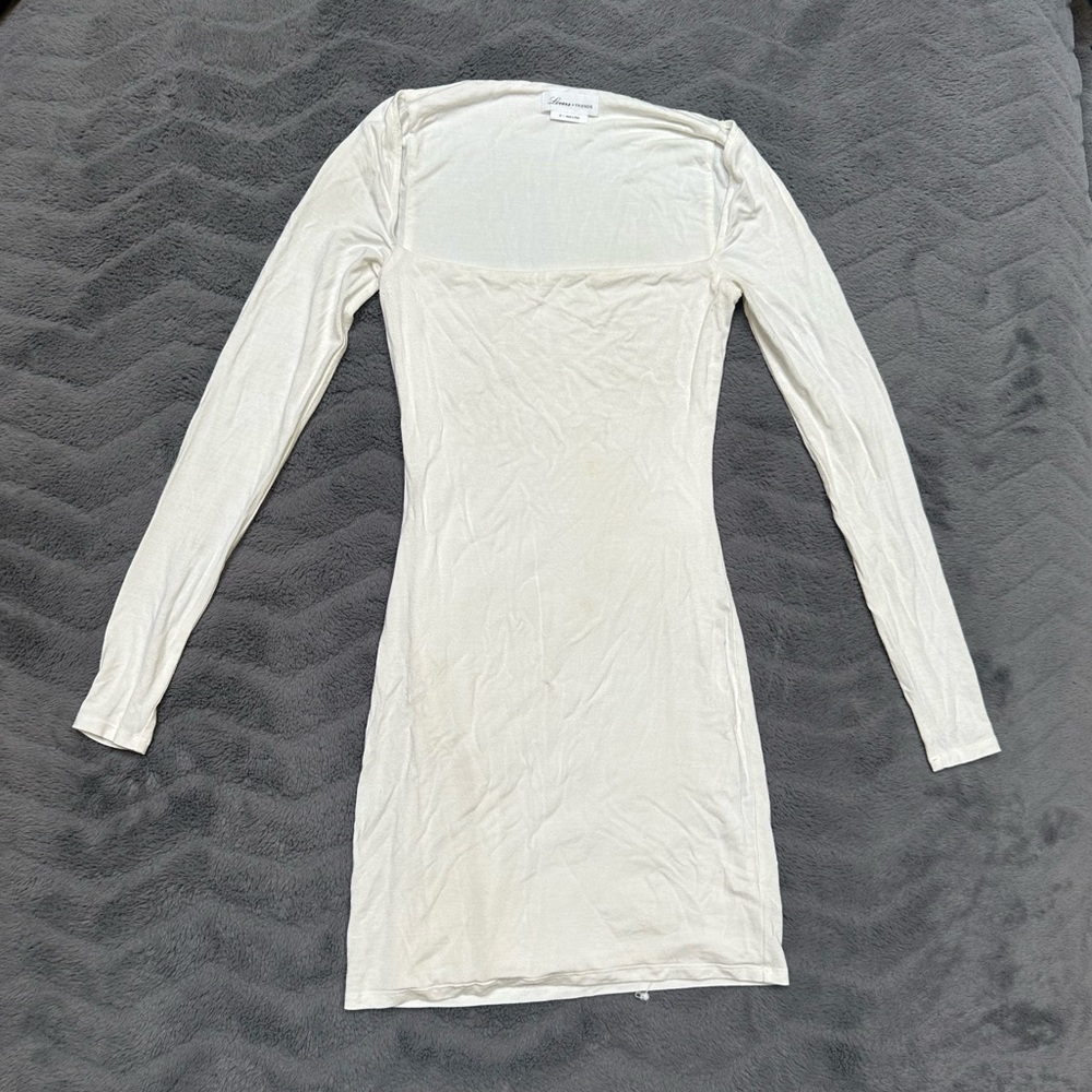 Square neck, long sleeve mini dress